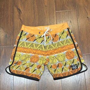 Lost Orange and Yellow Patterned Men's Swim Shorts
